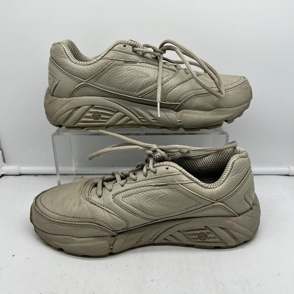 Brooks Shoes Womens 9 Addiction Walker Walking Sneaker Tan Beige Lace - Picture 2 of 9